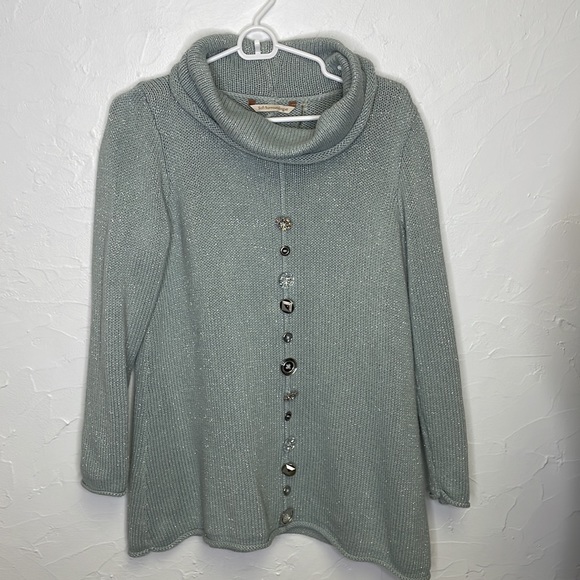 Soft Surroundings Nordic Nights Blue/Gray Metallic Silver Sweater - Picture 5 of 8